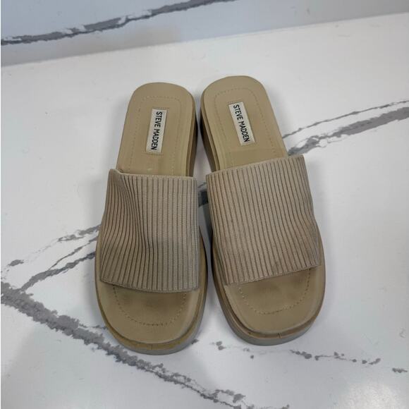 Steve Madden Platform Slip Ons Y2K Style Slides Shoes Women's Size 10 Beige - Picture 9 of 9